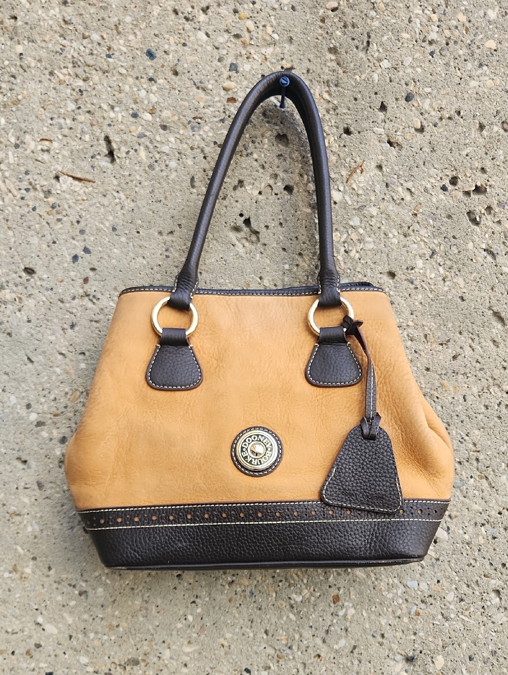 Dooney & Bourke Two-Tone Tan and Dark Brown Leather Tote